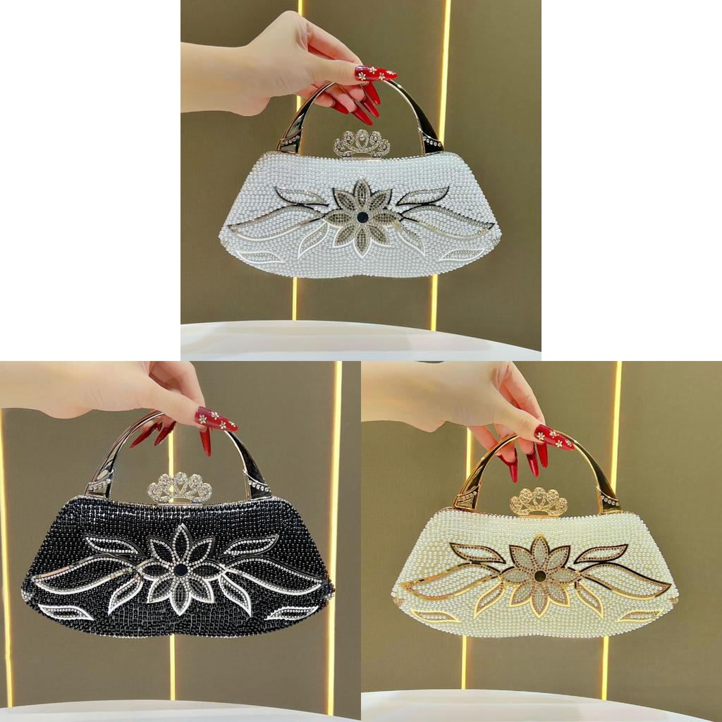 Elegant Polyester Wedding Clutch Bag With Rhinestone Decoration And Flower Design For Formal Events