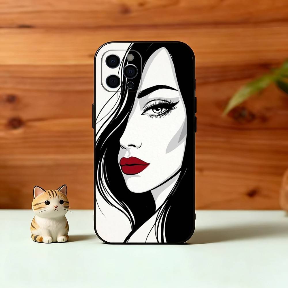 Line art Phone Case For iPhone 17, 16,15,14,13,12,11 Plus,Pro Max, Others Soft Black Cover