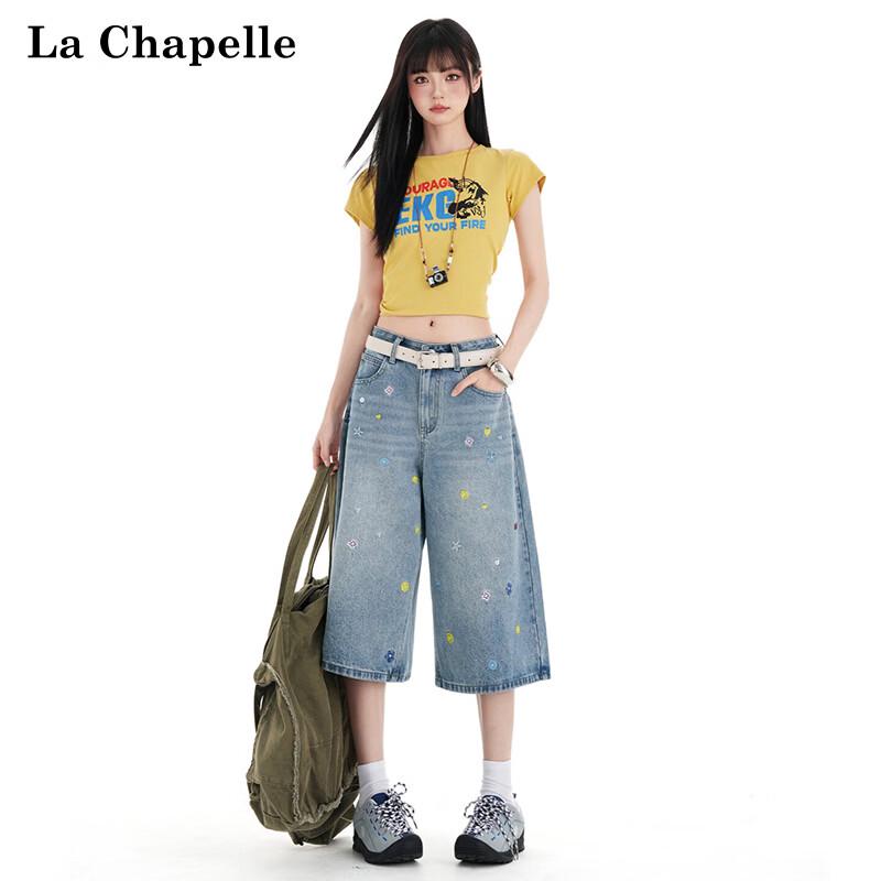 La Chapelle Women s Embroidered Wide-Leg Capri Jeans L