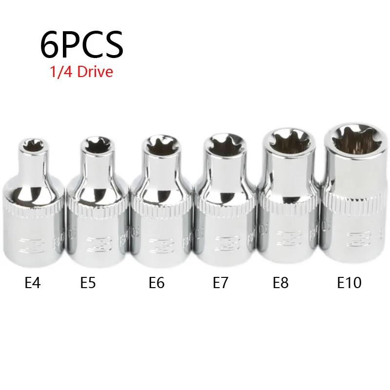 

1/4 Drive E Type Socket Head Cr-v Alloy Star Type Sockets Ratchet wrench Head E4 E5 E6 E7 E8 E10 Auto Repair Hand Tools