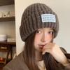 Simple Letter Patch Woolen Hat for Women in Autumn and Winter Thickened Warm Ear Protection Knitted Hat Large Head Circumference Pullover Cold Hat