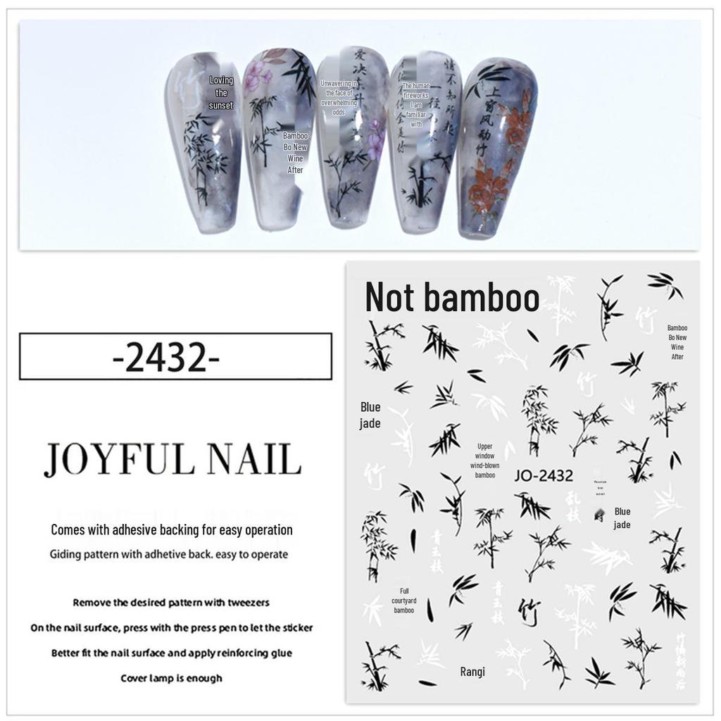 Chinese Ink Bamboo Trend Nail Art Stickers: Self-Adhesive Tearable Decals for DIY Decoration.