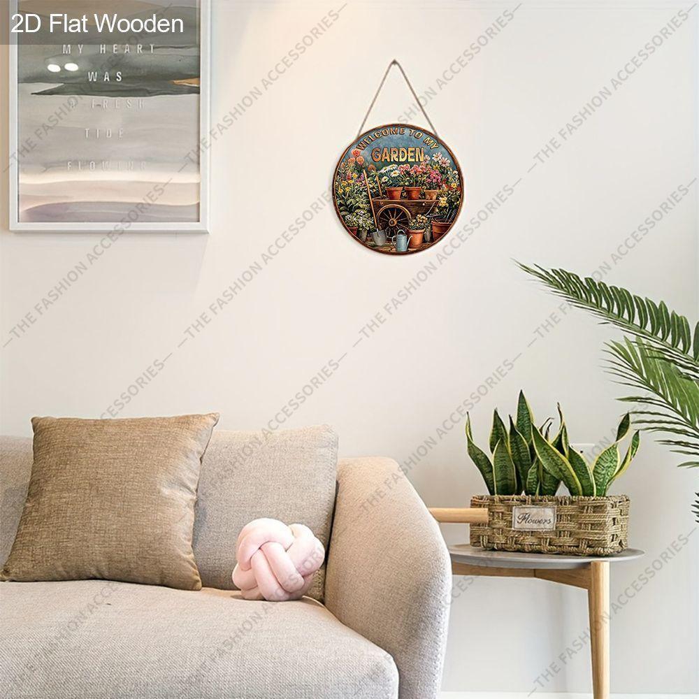 Welcome To My Garden Floral Round Wooden Hanging Sign, 2D Flat Wooden Garden Front Door Decor