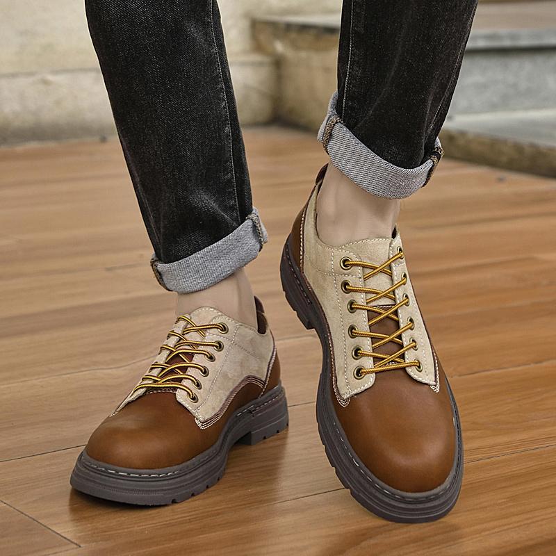 British Style Men's Work Shoes Thick Soled Casual Shoes Men's Leather Trendy Shoes Retro Style Luxury Shoes
