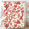 Red Floral Shower Curtain Red Flower Print Home Decor Bathroom Decoration Waterproof Shower Curtain 36x72in/90X183cm (White Back