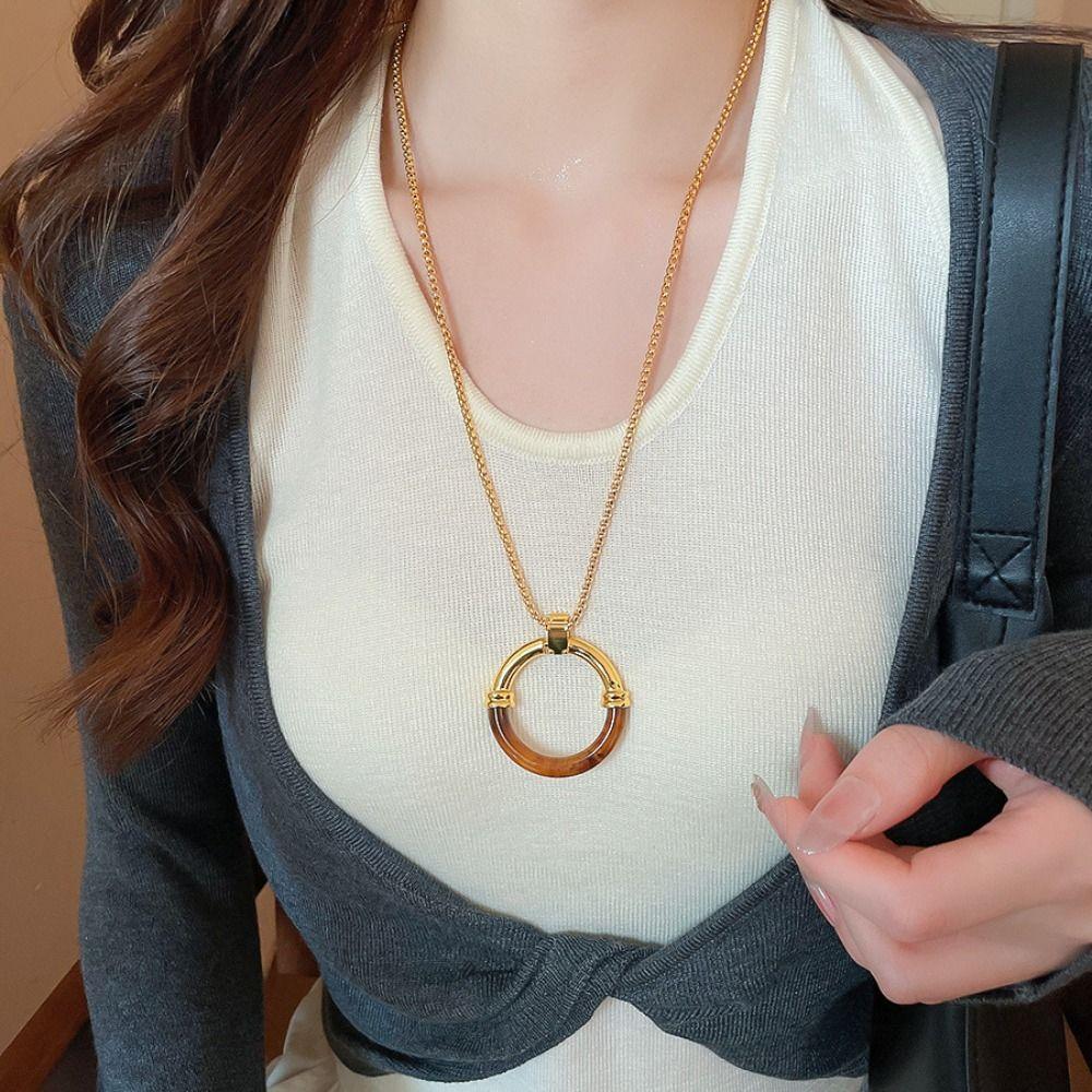 Y2K Lange Kette Edelstahlkette Pulloverkette Bernstein Spleißkette Geburtstagsgeschenk