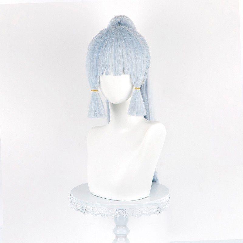 Anime Cosplay Wig, Kamisato Ayaka Light Blue High Ponytail High-Temperature Fiber Synthetic Hairpiece