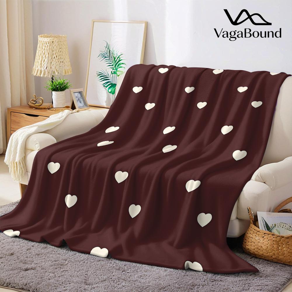Burgundy Background Cream Heart Flannel Blanket Warm Soft Halloween Christmas Couch Warm Cozy Decorative Decor For All Season