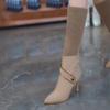 Sexy metal belt buckle pointed high heels but knee boots women's new knitted elastic boots for autumn and winter 2025