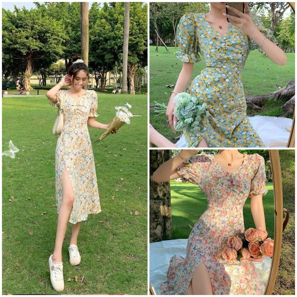 Summer Plus Size Floral Dress With V-neckline And Puff Sleeves Perfect For Any Occasion