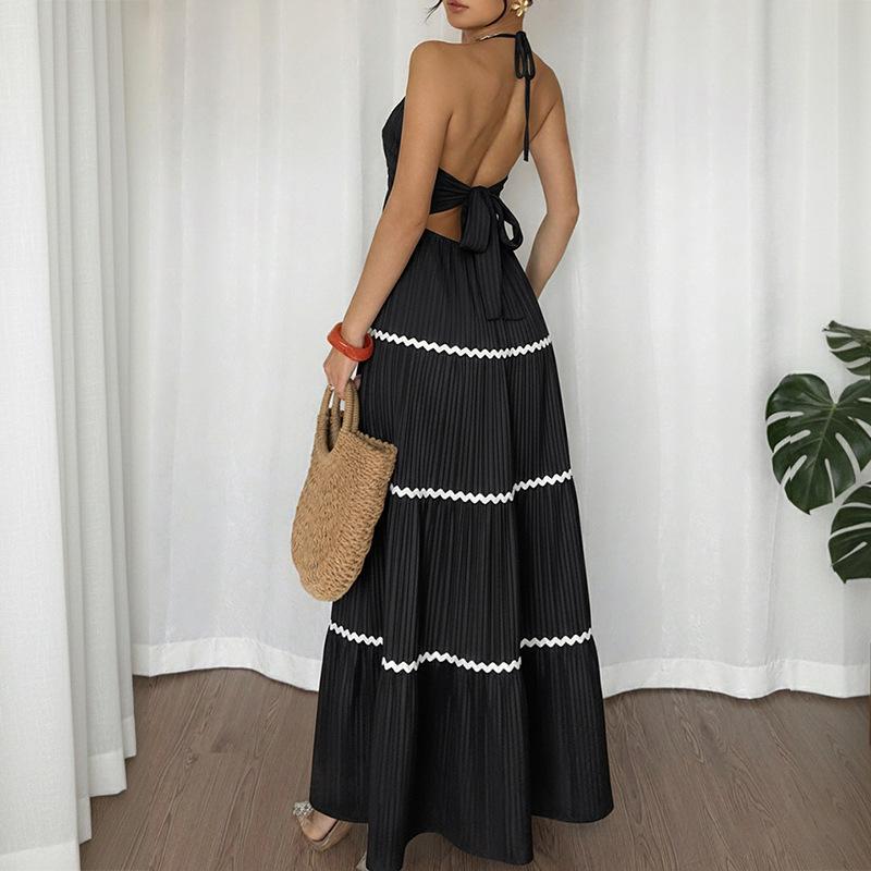 100% Kleidung Sexy Urlaubs-Lagenlook V-Ausschnitt Neckholder Kleid 2026