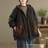 Women's Retro Patchwork Hooded Denim Jacket - Warm Padded Cotton for Winter 2025