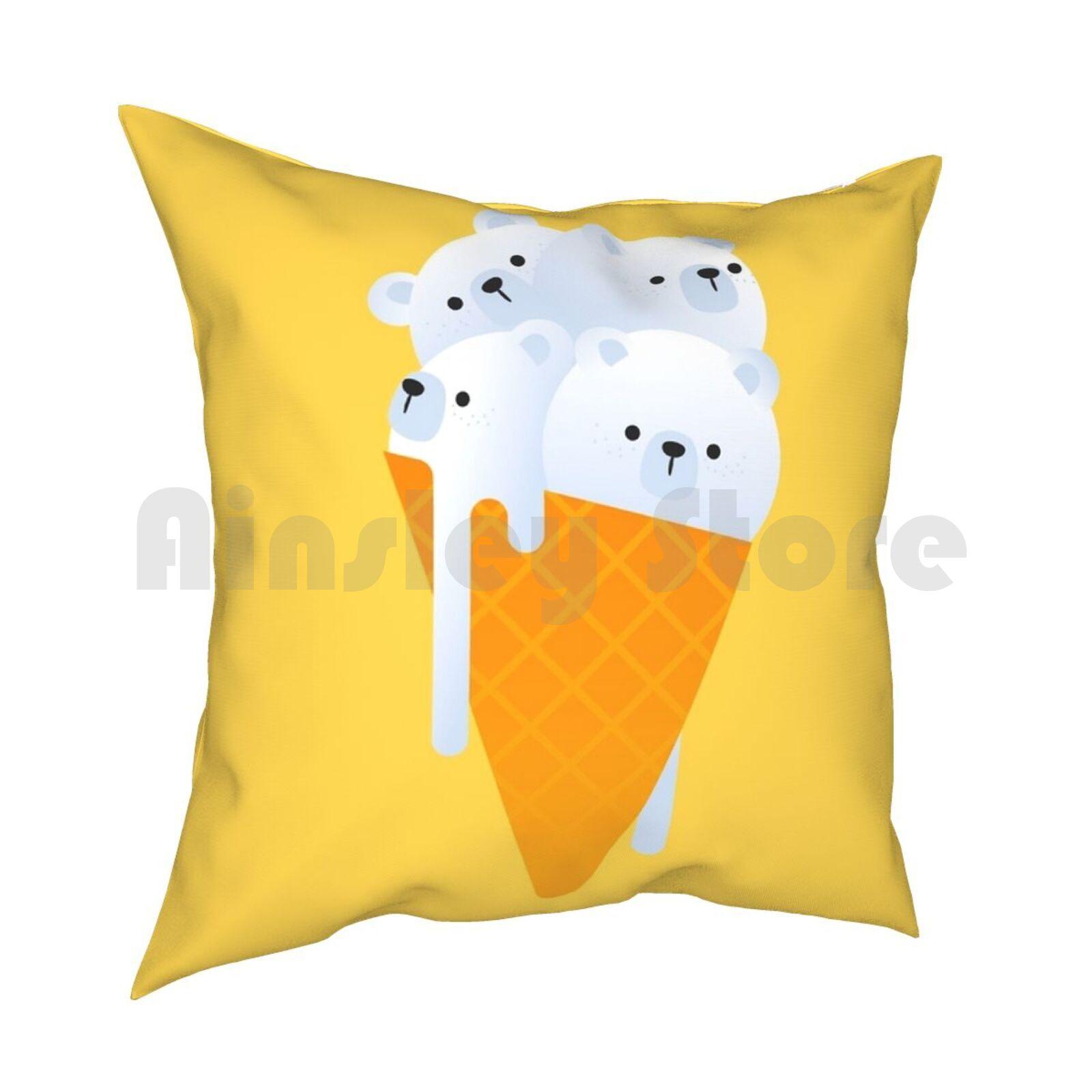 Polar Bear Ice Cream Pillow Case Printed Home Soft DIY Pillow Cover Polar Bear Ice Cream Icecream Cone Sweets Desserts Food 30x30cm 12x12in