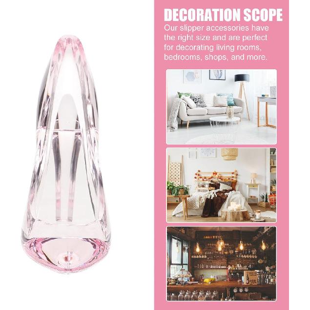 Crystal High Heels Shoes Ornament, Pink Glass Slipper Girls Princess Decor Dress Slipper Figurine Decoration for Birthday Party Wedding Gift,