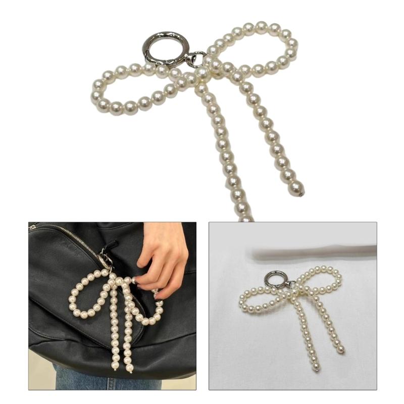 Fashion Pearl Bowknot Keychain Pendant Sweet Cute Hanging Decorations Keyring Charm for Purse Bag Backpack Handbag