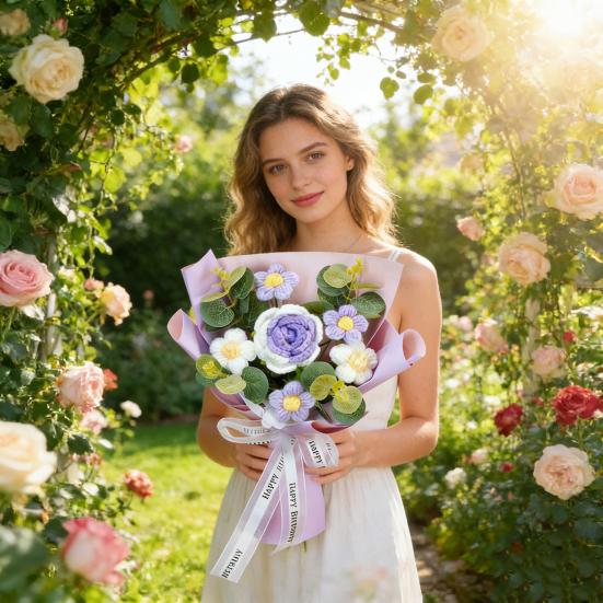 Künstliche Blumen Handgemacht Baumwollgarn Ewige Blume Häkel-Strauß Geburtstag Mama Ehefrau Geliebte Abschluss Heimdekoration