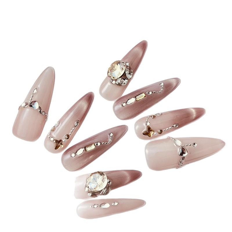 Floating Light Bare: Handmade Smile Cat Eye Champagne K9 Diamond Nail Art Stickers