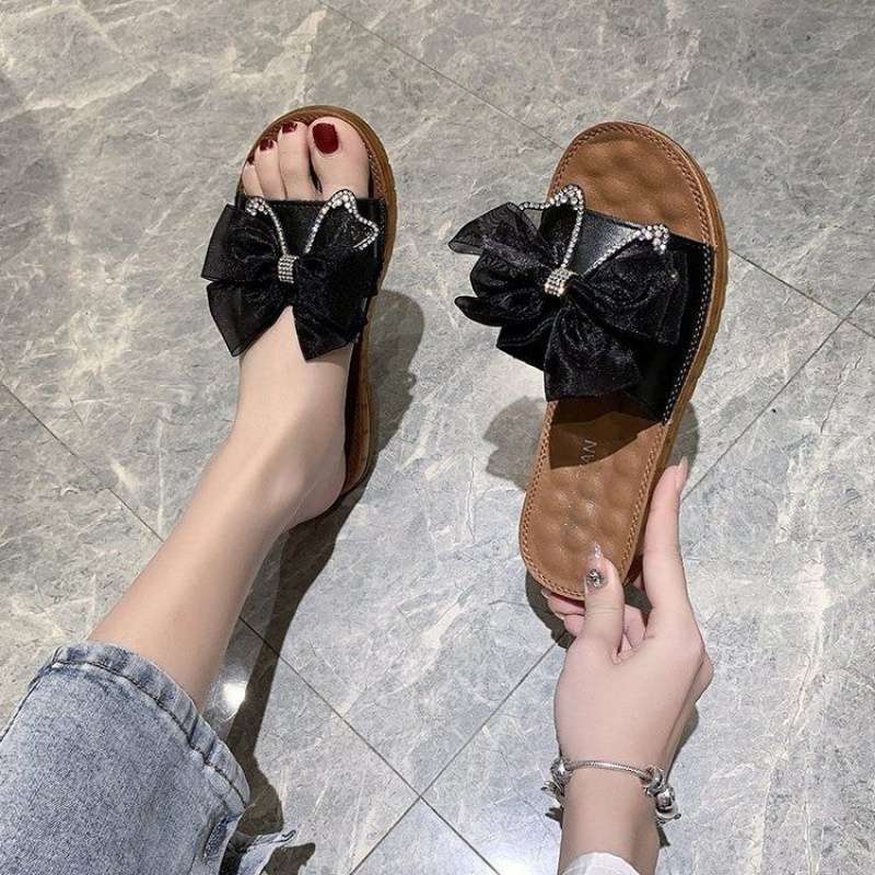2025 New Korean Version of Versatile Soft-soled Slippers Women's Summer Bow Flat-bottomed Fashion Pregnant Women Wear Cool Slippers