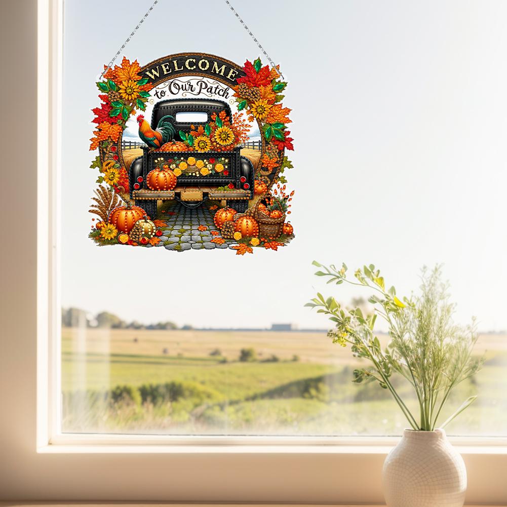 Herbst LKW 2D Flach DIY Hängende Diamantkunst-Kits Diamantmalerei Set Strass Diamantkunst Fensteranhänger Wand Tür Dekoration