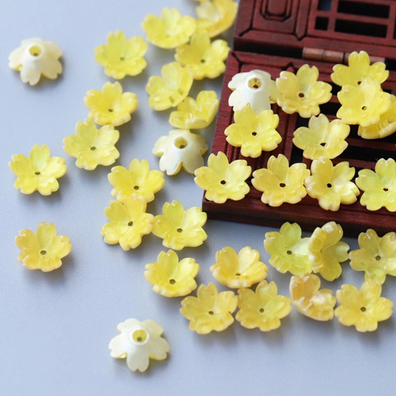 10-50pcs 11mm Resin Flower Petal Beads Caps Cherry Blossoms Charms Pendants Loose Spacer Bead for Jewelry Making Components DIY