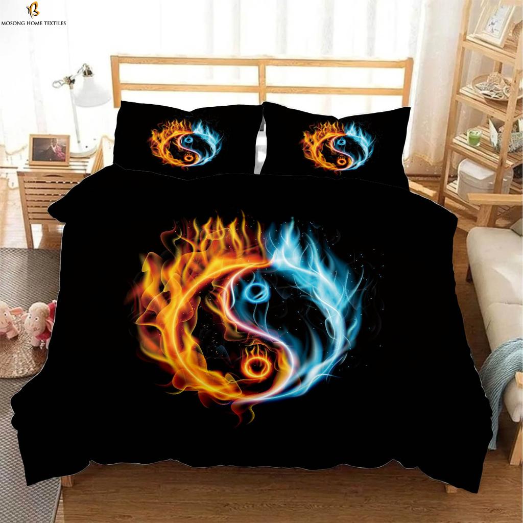 Water and Fire Tai Chi Printed Quilt Cover Bedding Textile Quilt Cover Pillowcase Three-piece Set Machine Washable