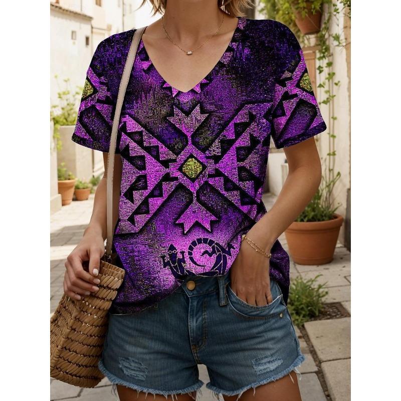 New Colorful Plaid Patchwork 3D Print T-Shirts Women's V-Neck Short Sleeve T Shirt Y2k Harajuku Tees Casual Tops Female Clothing