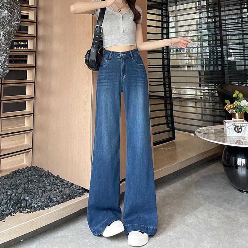 

High-Waisted Blue Flare Jeans for Women - Petite-Friendly Wide-Leg, Spring/Summer Style Double Extra Large