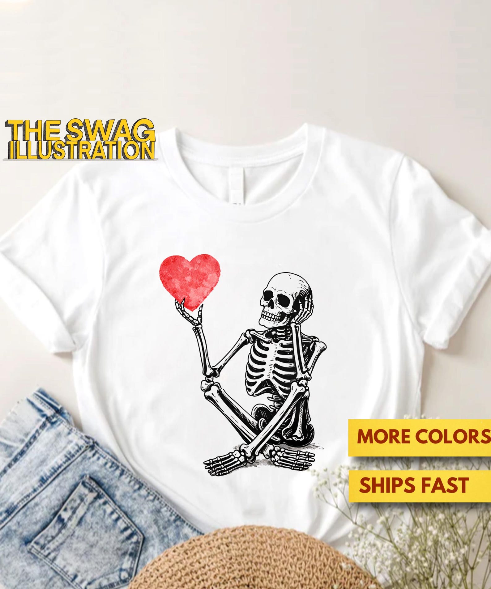 Red HearT shirt, Funny Gothic Valentine s Day Shirt, Cute Skeleton With Red Heart Valentine Shirt, Skeleton Holding HearT shirt, Soft Tee S