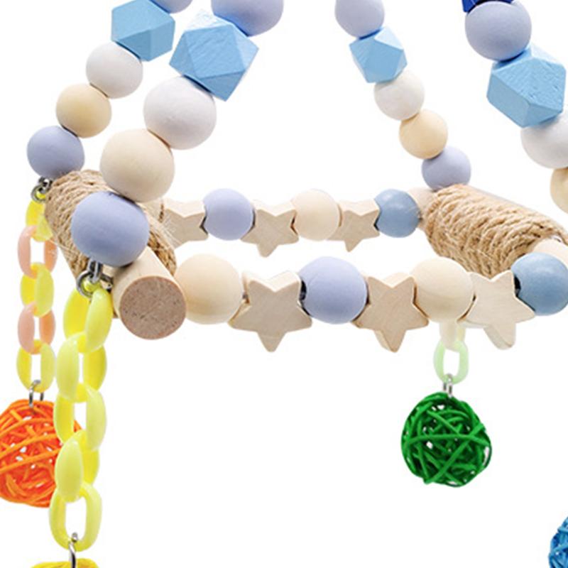 Parrot Swing Stand Colorful Beads Wooden Cage Perch Toys for Pet Parakeet Cockatiel Conure Finch Canary Cockatoo
