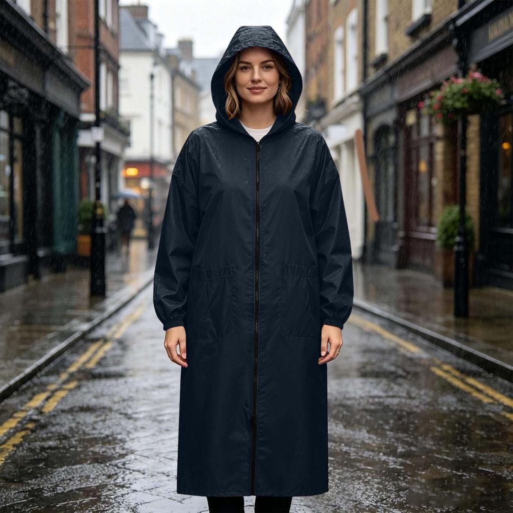 Long Sleeve Waterproof Hooded Raincoat Full Length Protective Coat Lightweight Windproof Outerwear for Outdoor Work and Daily Use
