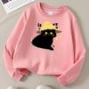 Kids Crewneck Sweatshirt, Cute Black Cat with Straw Hat & Love Print, Soft Casual Pullover for Fall Winter