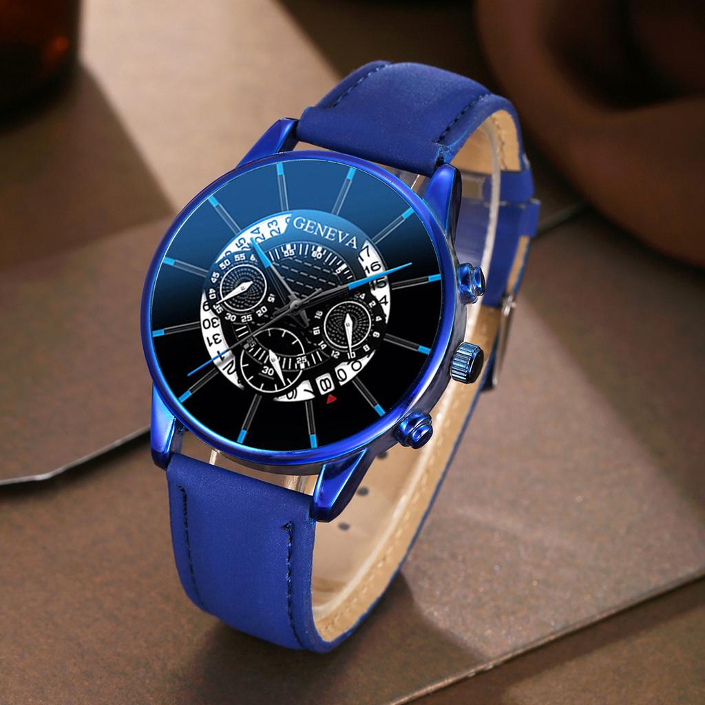 3pcs Men's Fashion Atmospheric Simple Trend Large Disc Business Quartz Watch High-end Luxury Blue Bracelet Two-Piece Set