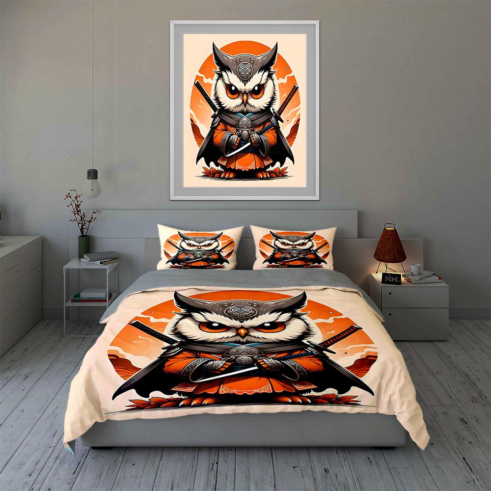 Samurai owl illustration Bedding Duvet cover sets Duvet covers Pillowcases gifts (1 * Duvet Cover 2 * Pillowcases, without duvet insert)