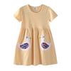 European Style Girls' Striped Princess Dress - Short-Sleeve, Round Neck, Summer 2025 Collection.