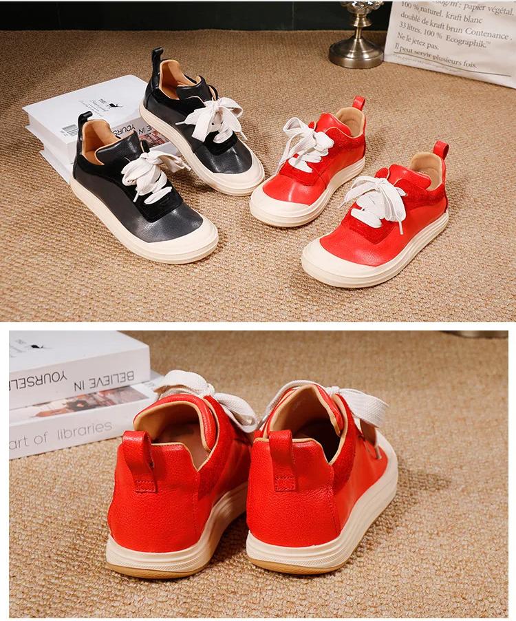 Johnature Zapatos de Mujer de Cuero Genuino Cómodos de Suela Plana Versátiles de Estilo Deportivo Zapatos Casuales de Suela Blanda