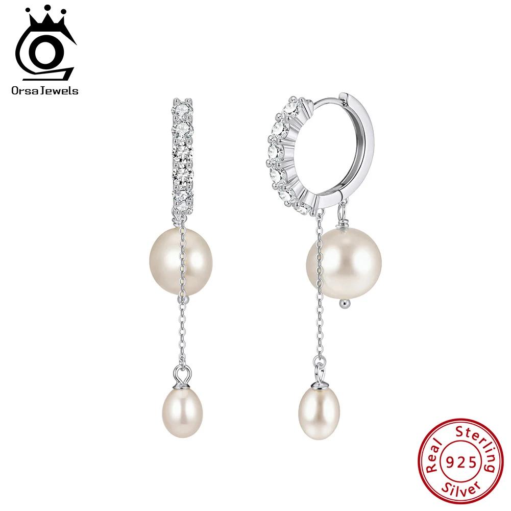 ORSA JEWELS 14K Gold 925 Sterling Silver Dangle Pearl Earrings with Handpicked Natural Baroque Pearl for Women Jewelry GPE126