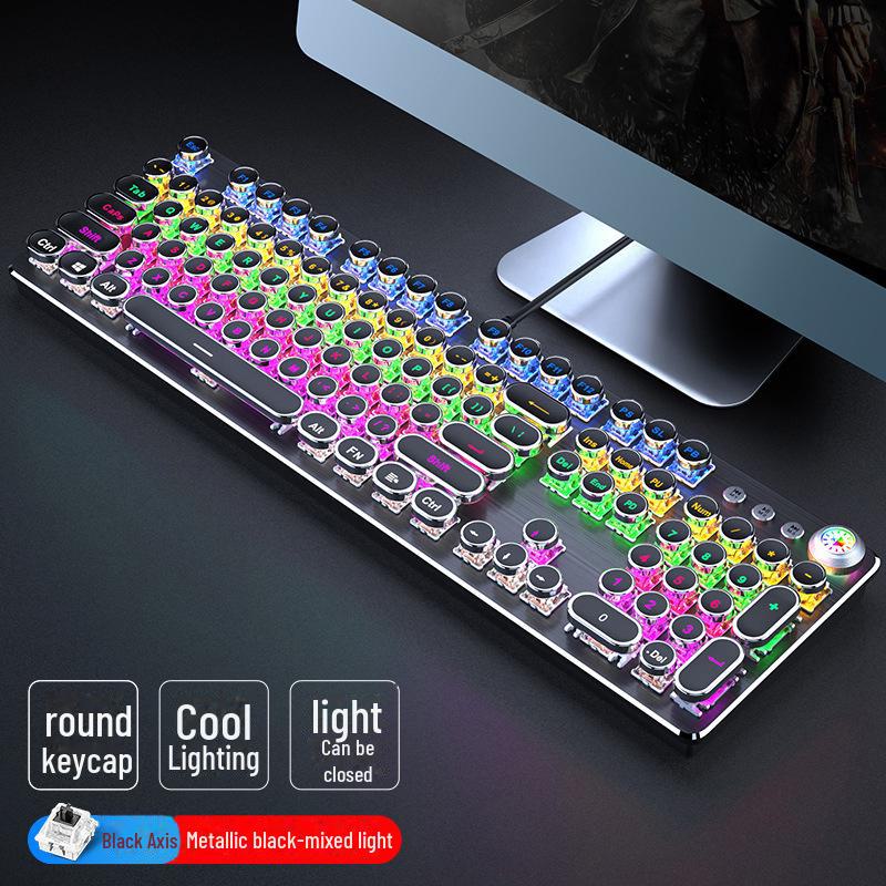 Wired TK100 Retro Steampunk Mechanical Gaming Keyboard with Blue Axis and Knob