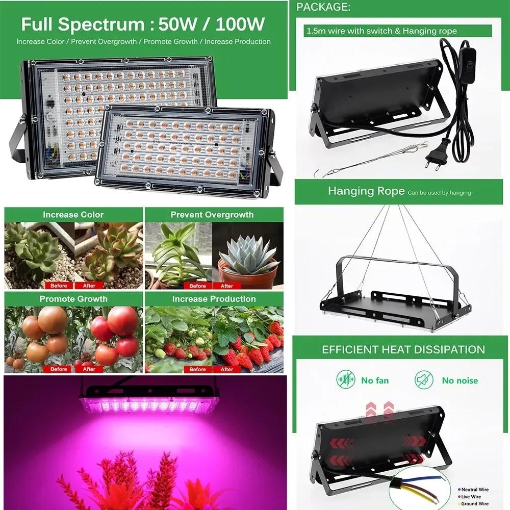 AC 220V Full Spectrum LED Grow Light Phyto Lamps 50W 100W 200W 300W With EU Plug For Greenhouse Hydroponic Plant Growth Lighting