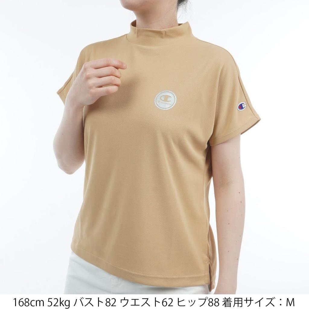 Champion Short Sleeve Mock Neck Shirt Sand UV Logo Women's (CW-BG309), Beige, Breathable, Heat-Shielding, Protection, Quick-Drying, One-Point