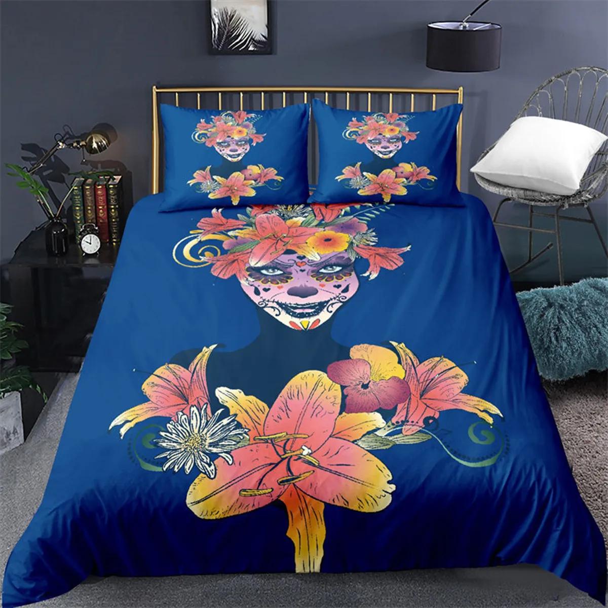 

Floral Girl Skul Soft Duvet Cover Gothic Skul Skeleton Bones Theme for Children Adult People Women for Bedrom Decorations Quen King-Sized Dimensionsd 120*200cm Single