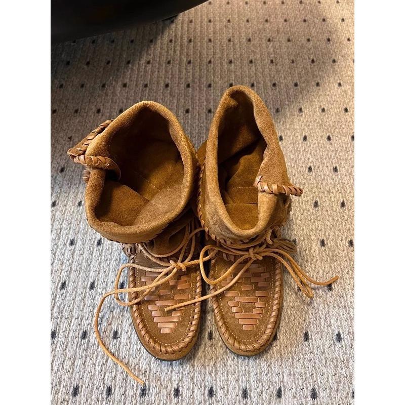 Cowhide~ Inner Heightening Boots, Retro Fringed Straps, Western Boots, Women's Genuine Leather Slim Boots, Foldable Stacked Boots