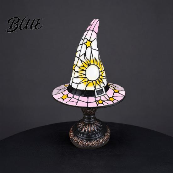 Handcrafted Witch Hat Ornament Stained Glass Lamp Table Lamp with Inline Switch USB Powered Decorative LED Desk Style Halloween for Bedroom