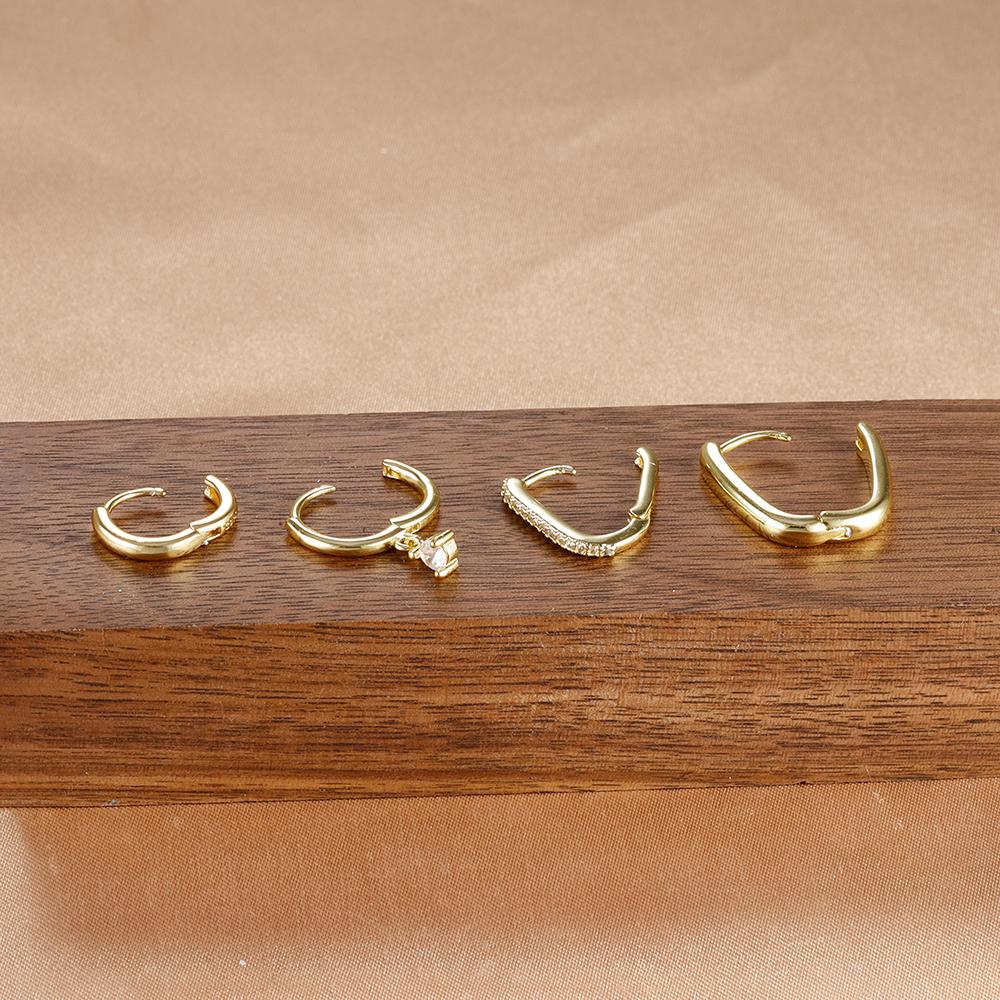 4PCS Luxury Gold Plated U-shape Hoop Earrings Set for Women Geometric Pendant Huggie Punk Unisex Rock Earring Piercing Jewelry