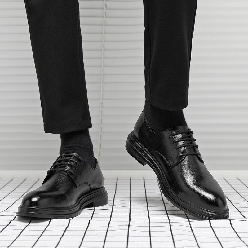 New Leather Shoes Men's Business Dress Genuine Leather Soft Leather Soft Sole Casual Men's Shoes Inner Height Increase Wedding Groom Shoes
