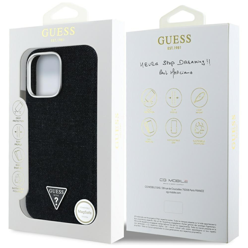 Guess Denim Triangle Logo MagSafe Case for iPhone 16 Pro Black