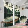 2pcs 2D flat printing Window Treatment Curtains Life Better Lake Canoe 100% Polyester Without Electricity Festive Holiday for