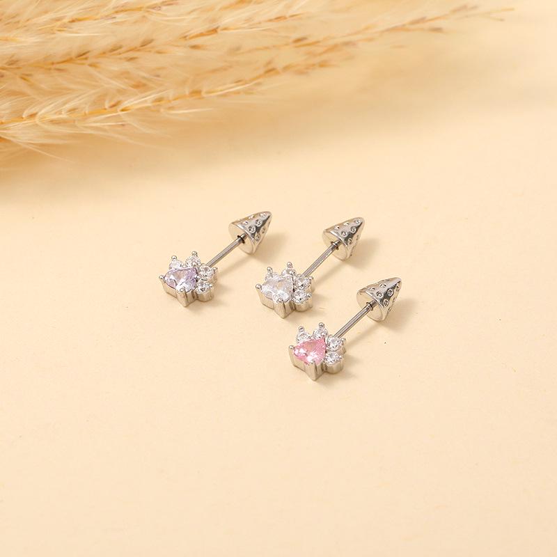 Micro-Pave Cat Claw Zircon Cartilage Stud Earrings - Trendy Stackable Piercing Jewelry for Girls