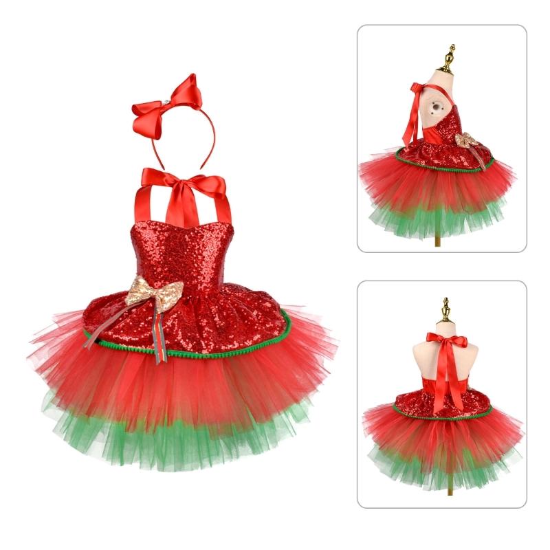 Girl Christmas Dress up Costume with Sequins Dress and Headband Christmas Princess Outfit for Girl Halloween Christmas