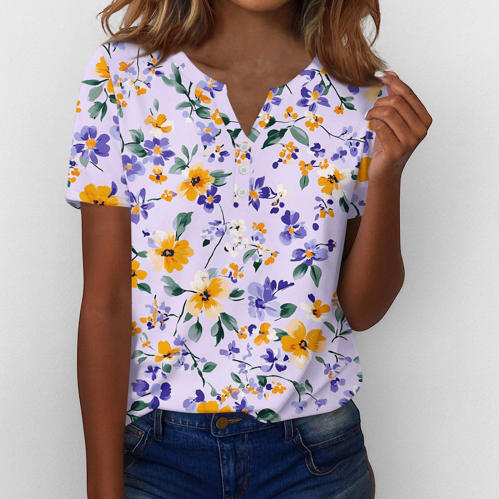 

Summer Tops For Women Button Down Blouses For Women Dressy Casual V Neck T Shirts XXL фіолетовий