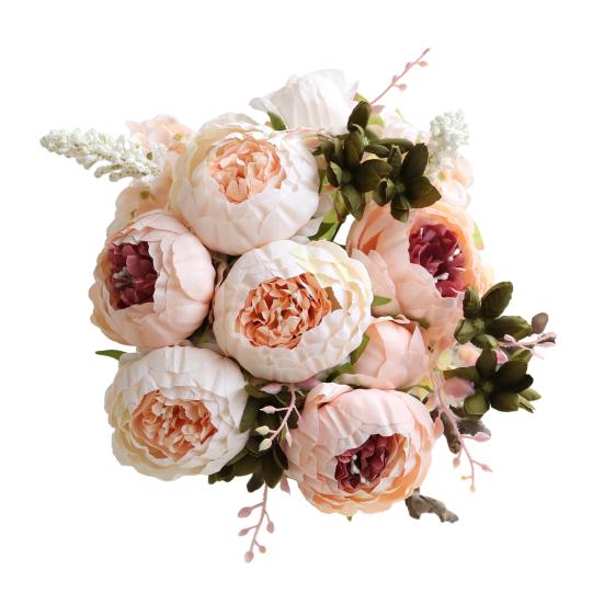 13 Heads Artificial Flower Silk Fabric Realistic Peony Bouquet with Soft Touch Home Wedding Display Office Decoration